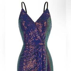 GRACE KARIN Women's Sexy Sequin Dress Wrap V-Neck Ruched Bodycon Spaghetti Strap